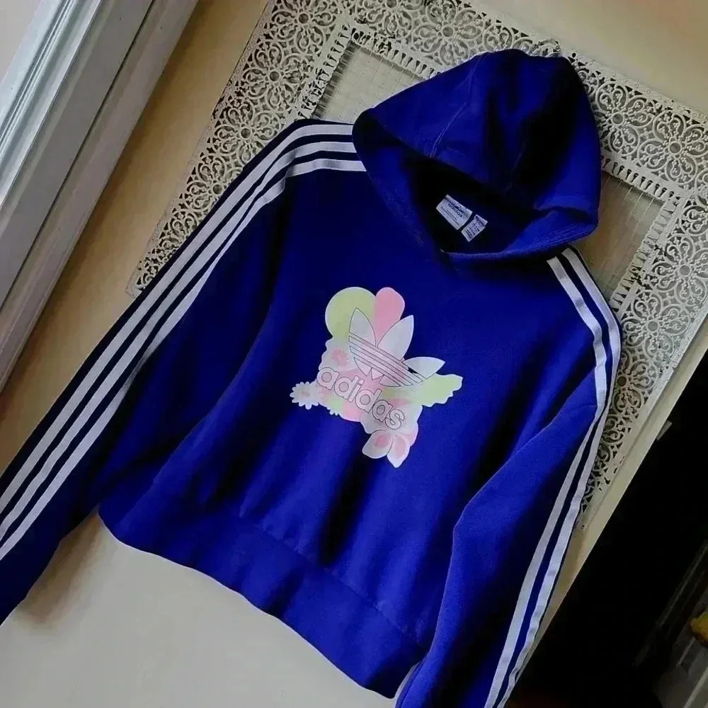 Adidas Trefoil Graphic Girl's‎ Cropped Hoodie Sweatshirt sz XL